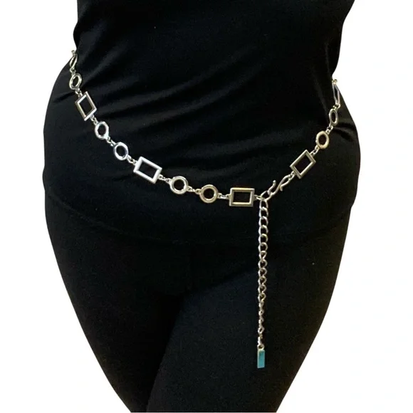 Silver Tone Metal Chain Belt Size M - Picture 6 of 9